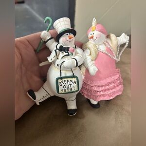 Charming Snowman and Snowwoman Holiday Figurines